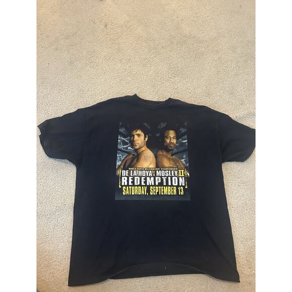 Vintage Oscar De La Hoya Tshirt Be Shane Mosley 2 Double Sided XXL Ripped Tag - Picture 1 of 5
